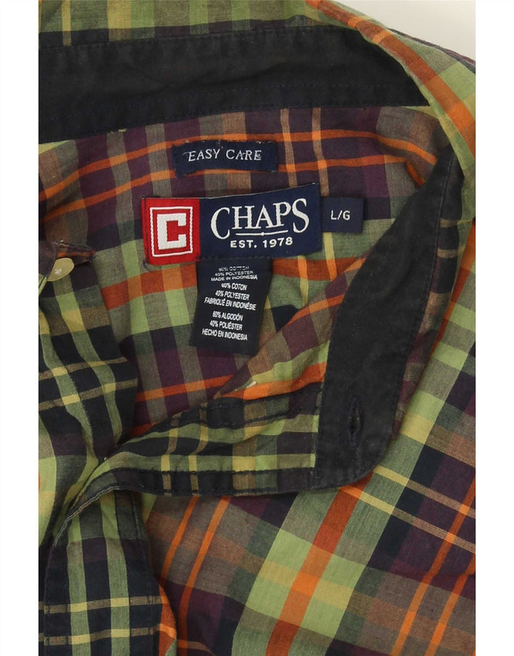 Chaps Mens Easy Care Shirt Large Green Check Cotton