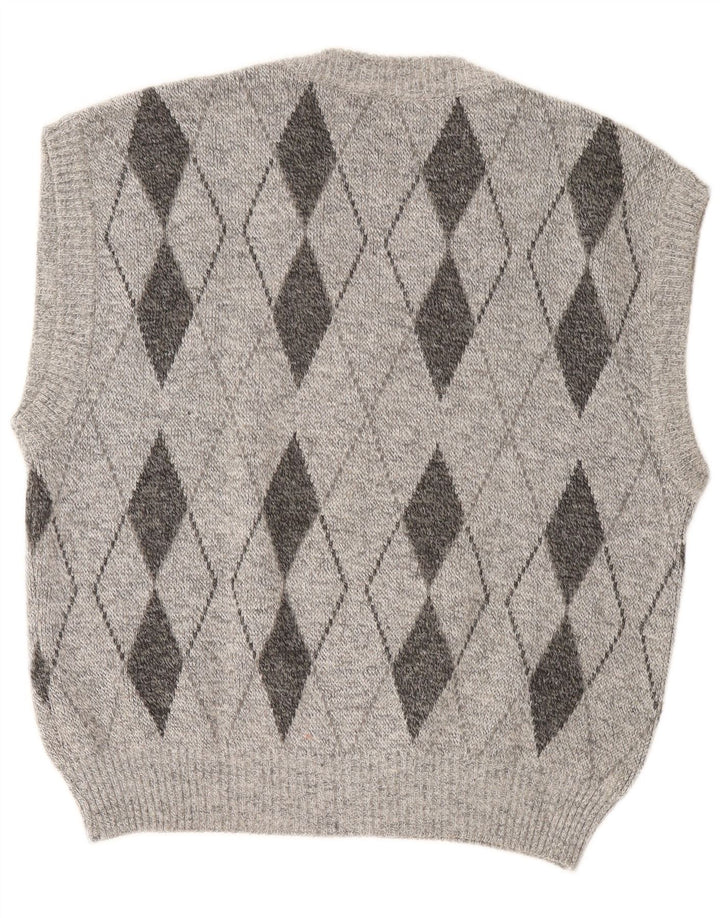 Vintage Mens Vest Tank Top Large Grey Argyle/Diamond