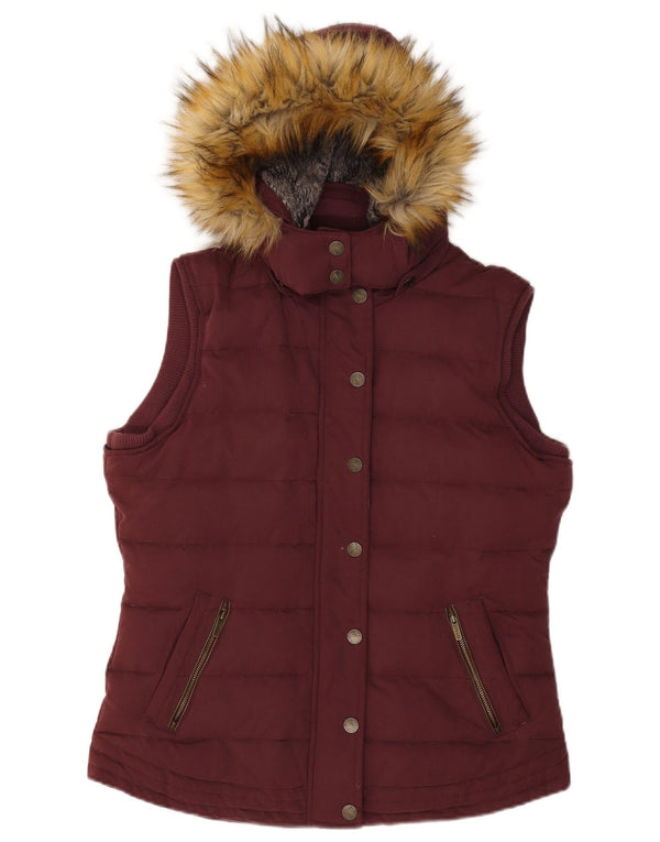 Gilet imbottito con cappuccio da donna Fat Face UK 12 cotone bordeaux medio