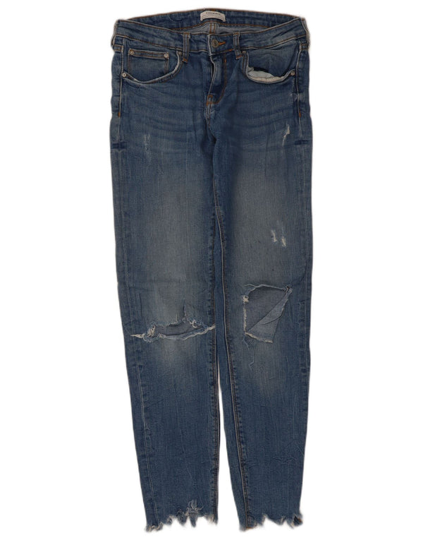 Женские потертые узкие джинсы Zara EU 38, маленькие W28 L28, синие