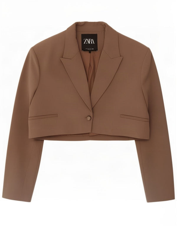 Zara Γυναικείο μπουφάν Bolero με 1 κουμπιά UK 14 Medium Brown Polyester