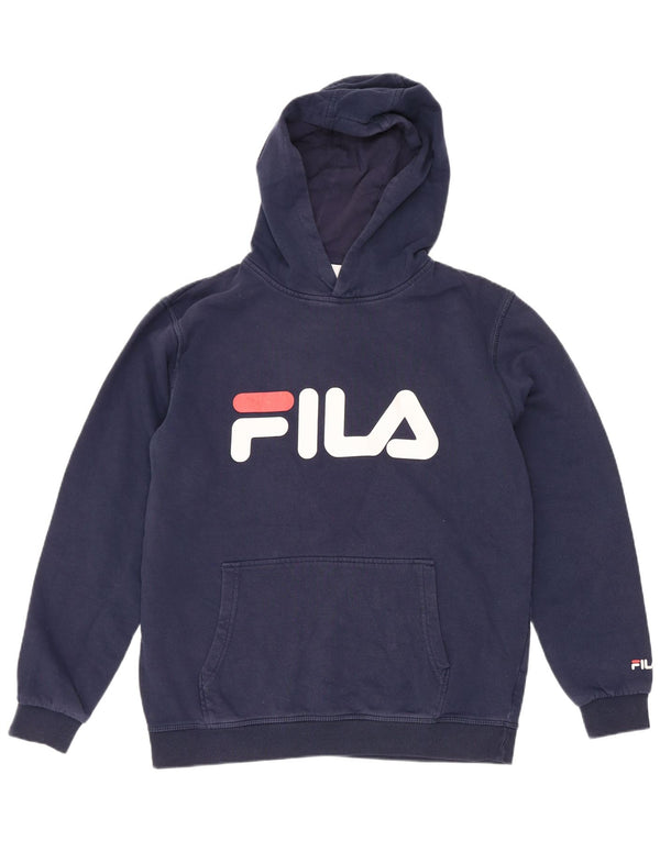 Fila Jungen-Pullover mit grafischem Kapuzenpullover, 13–14 Jahre, marineblaue Baumwolle