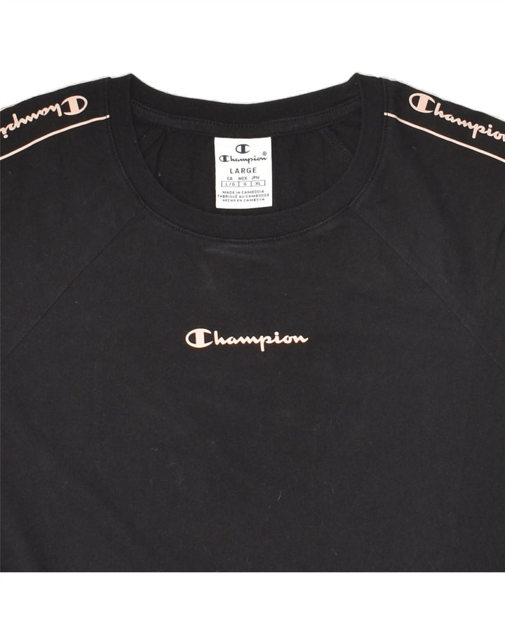 CHAMPION Womens Graphic Top Long Sleeve UK 14 Large Black Vintage Champion and Second-Hand Champion from Messina Hembry 