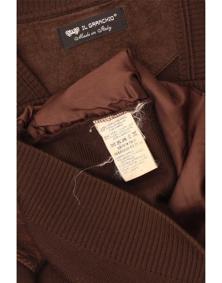 Il Granchio Herren-Strickjacke aus Wildleder, große braune Wolle