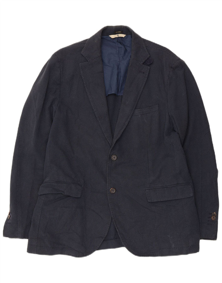 Massimo Dutti Mens 2 Button Blazer Jacket EU 52 Large Navy Blue Geometric