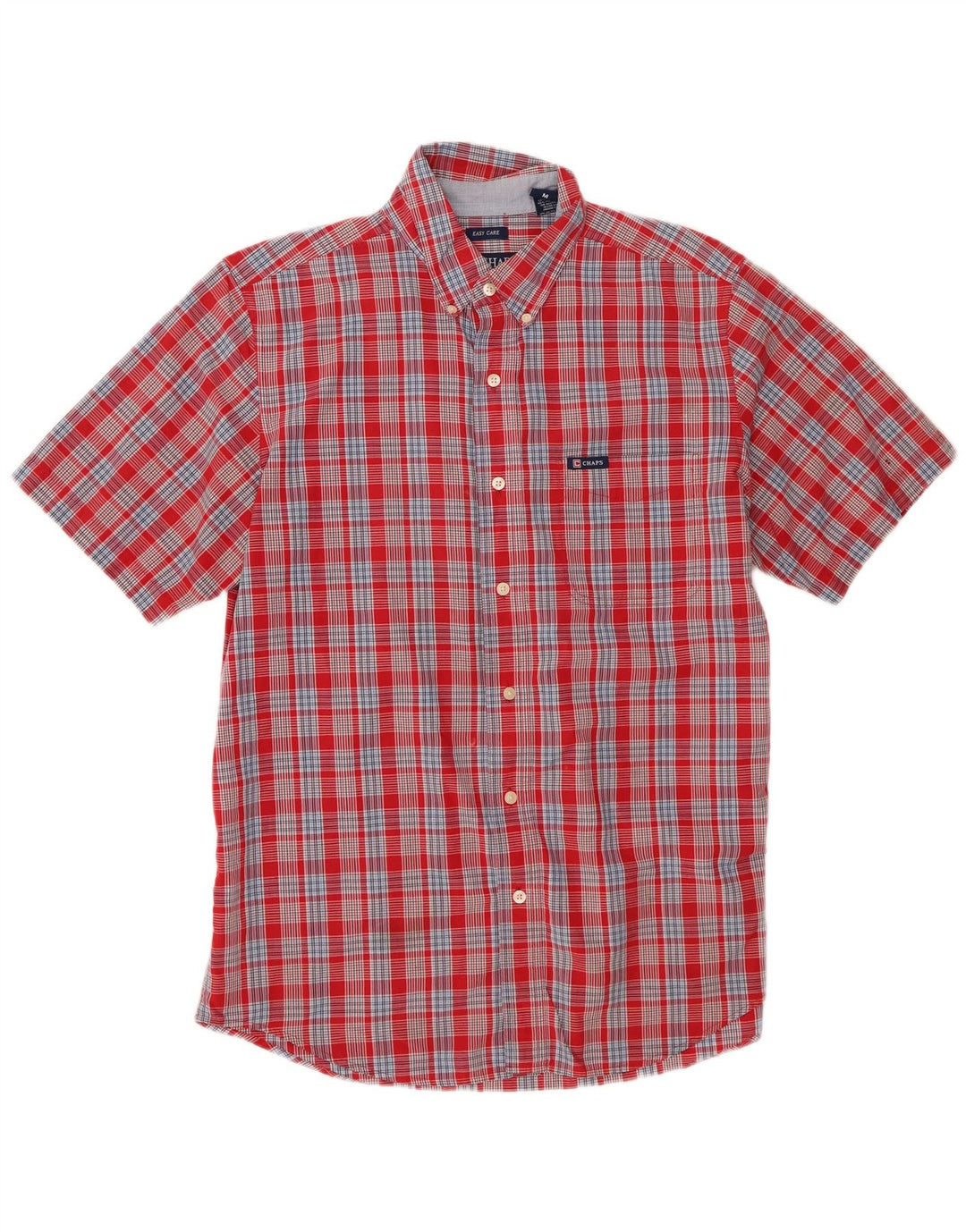 Chaps Mens Short Sleeve Shirt Medium Red Check Cotton