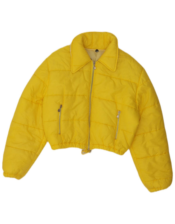 Vintage mujer crop acolchado chaqueta Reino Unido 14 amarillo medio