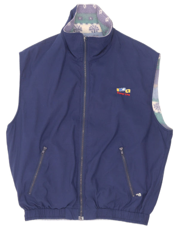 Gilet vintage in pile reversibile da uomo UK 42 XL blu
