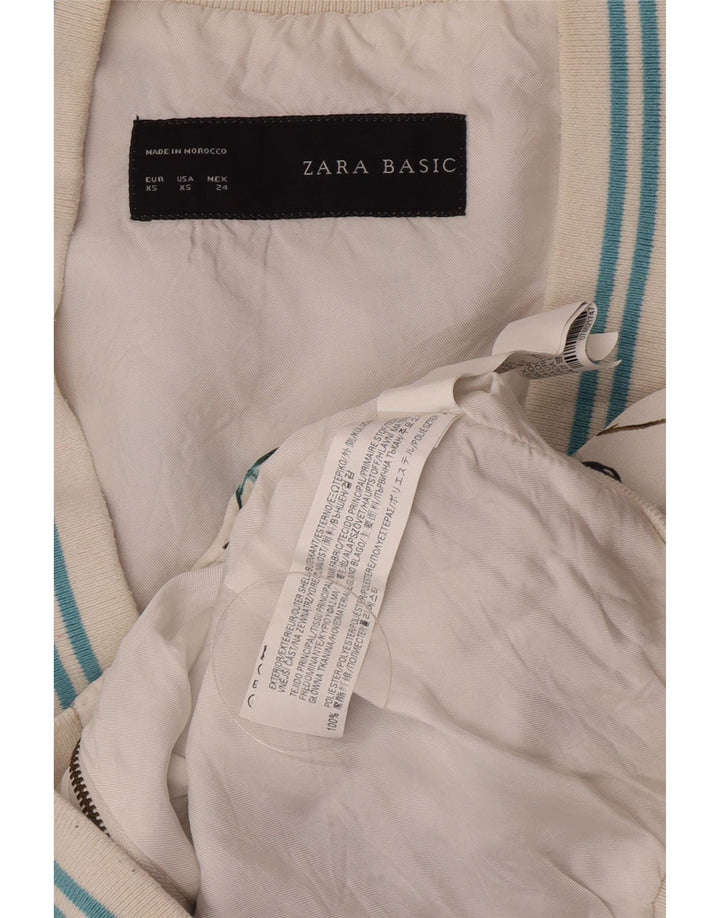 Giubbotto bomber grafico da donna Zara UK 6 XS poliestere floreale bianco