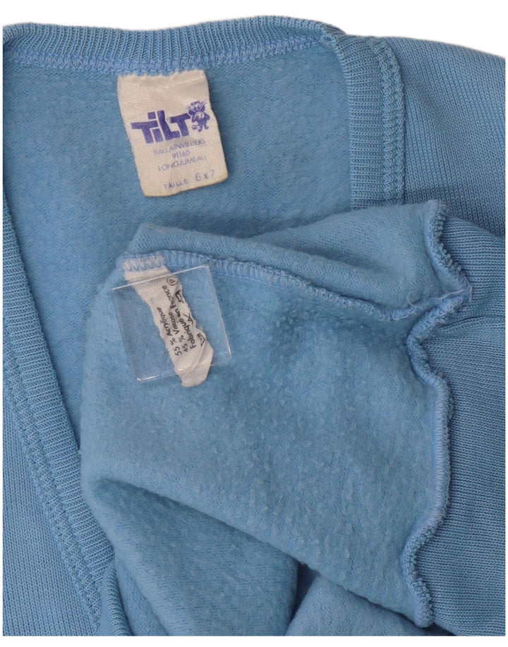 VINTAGE Mens Graphic V-Neck Jumper Sweater Medium Blue Acrylic