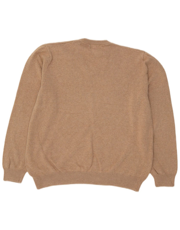 Marks & Spencer Womens V-Neck Jumper Sweater UK 16 Large Beige Cotton