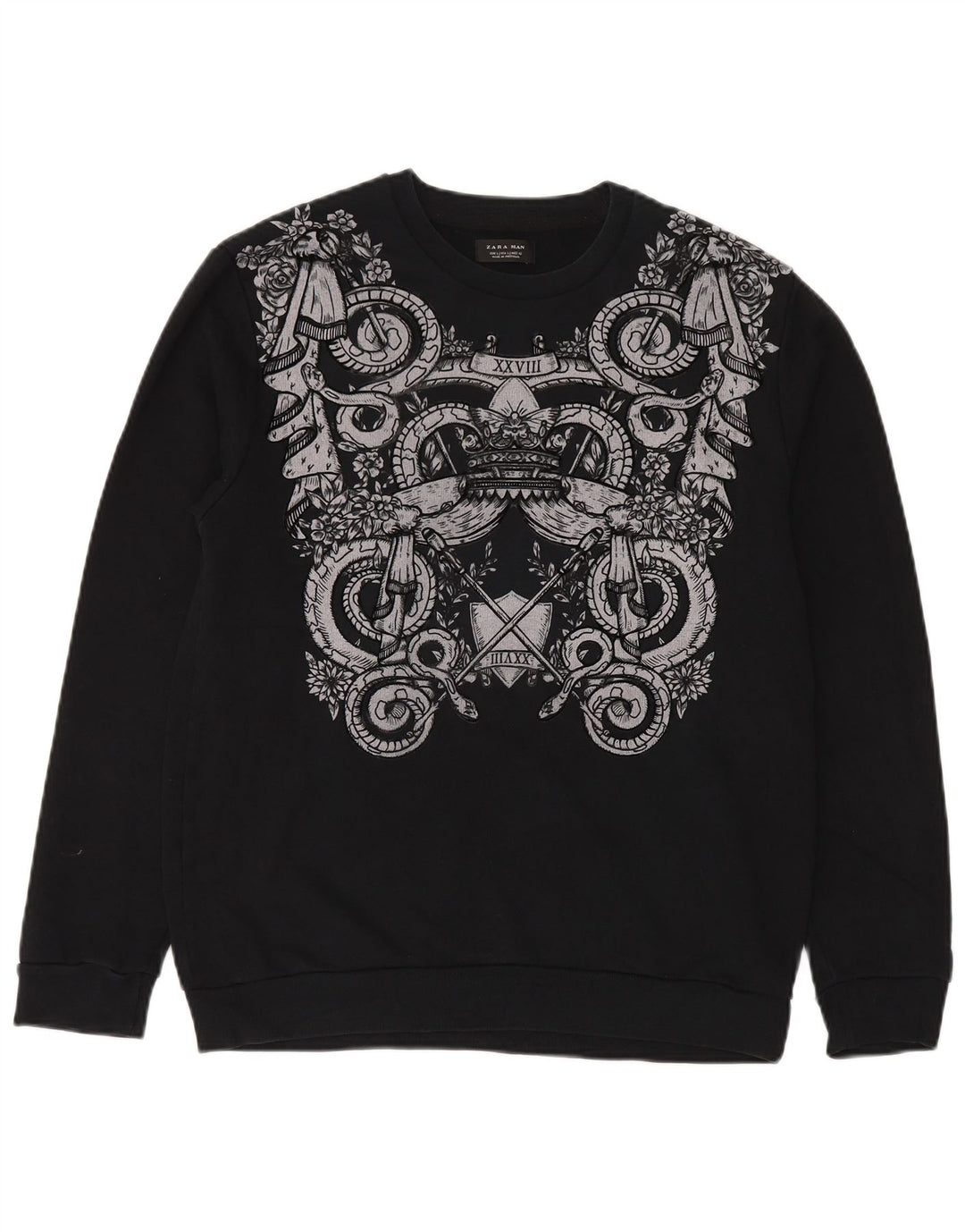 Zara Mens Graphic Sweatshirt Jumper Large Black Cotton