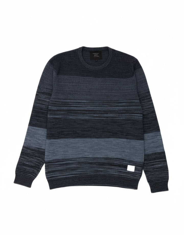 JACK & JONES Mens Core Crew Neck Jumper Sweater Medium Navy Blue Striped
