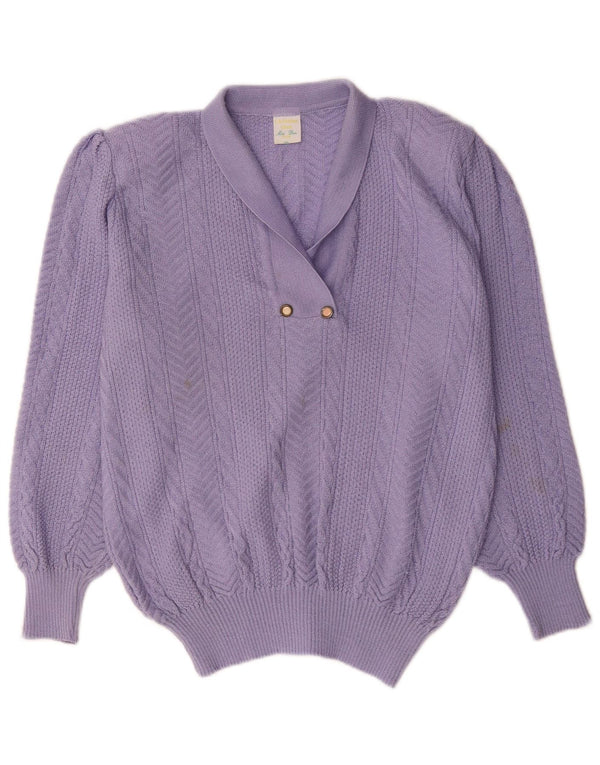 Maglione maglione con collo a scialle da donna Christian Dior UK 18 XL cotone viola