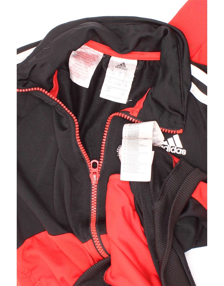 Adidas Boys Tracksuit Top Jacket 11-12 Years Red Colourblock Polyester
