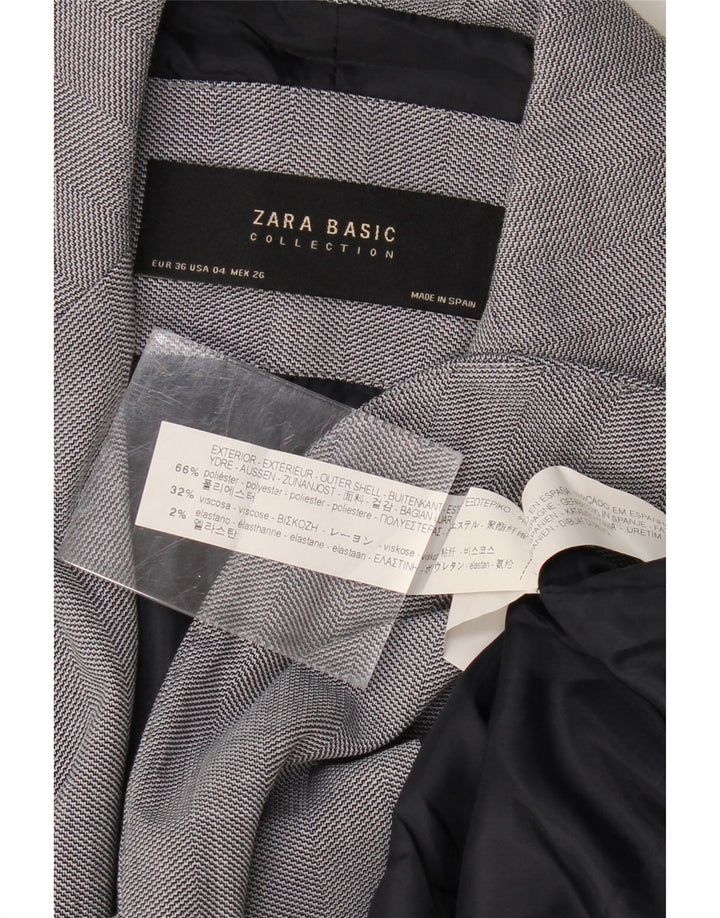 ZARA Womens 1 Button Blazer Jacket EU 36 XS Grey Chevron Polyester
