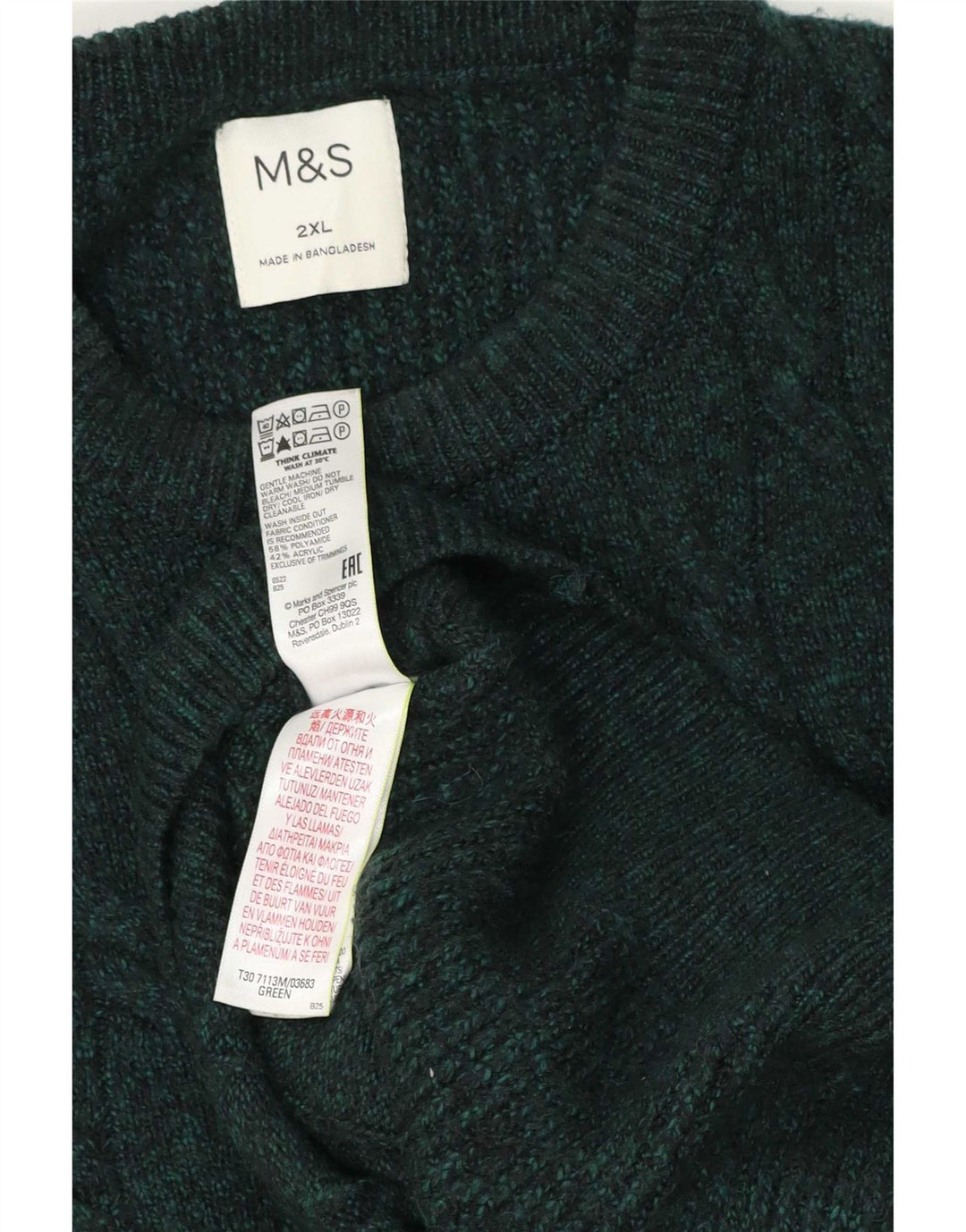 Marks & Spencer Mens Crew Neck Jumper Sweater 2XL Green Polyamide