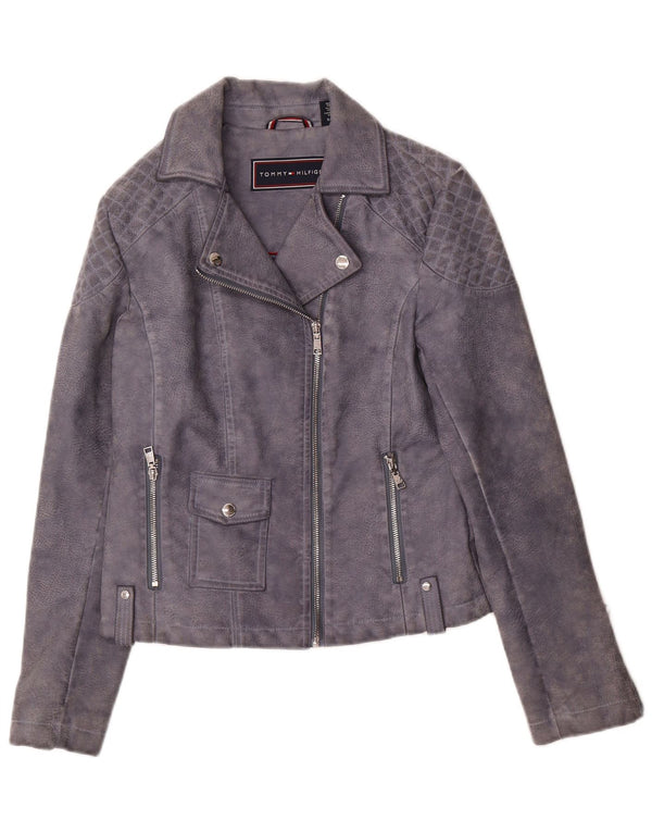 Tommy Hilfiger Chaqueta motera de piel sintética para mujer UK 10 Small Grey