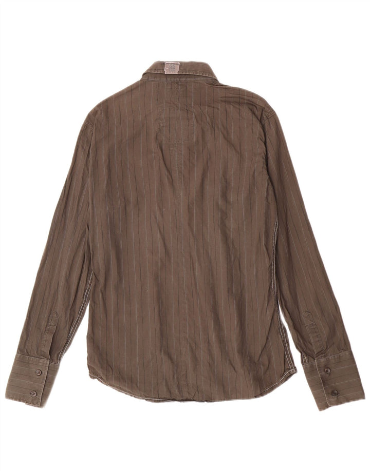 G-Star Mens Shirt Medium Khaki Striped Cotton