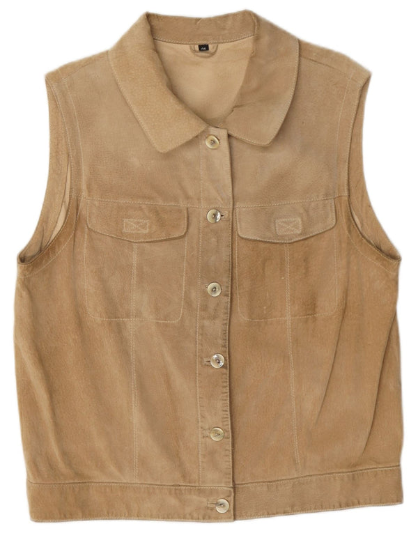 Gilet vintage da donna in pelle scamosciata EU 40 in pelle beige media