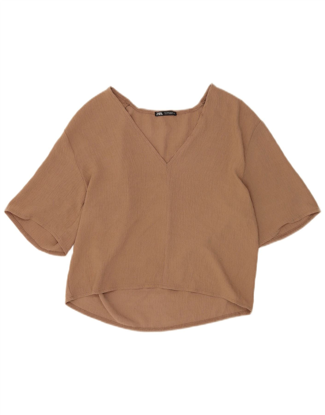 Zara Womens 1/2 Sleeve Blouse Top UK 10 Small Brown