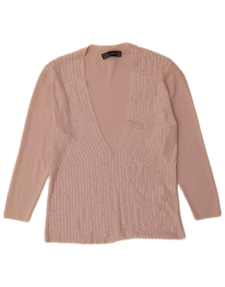 Zara Dame Bluse Top UK 14 Large Pink Rayon