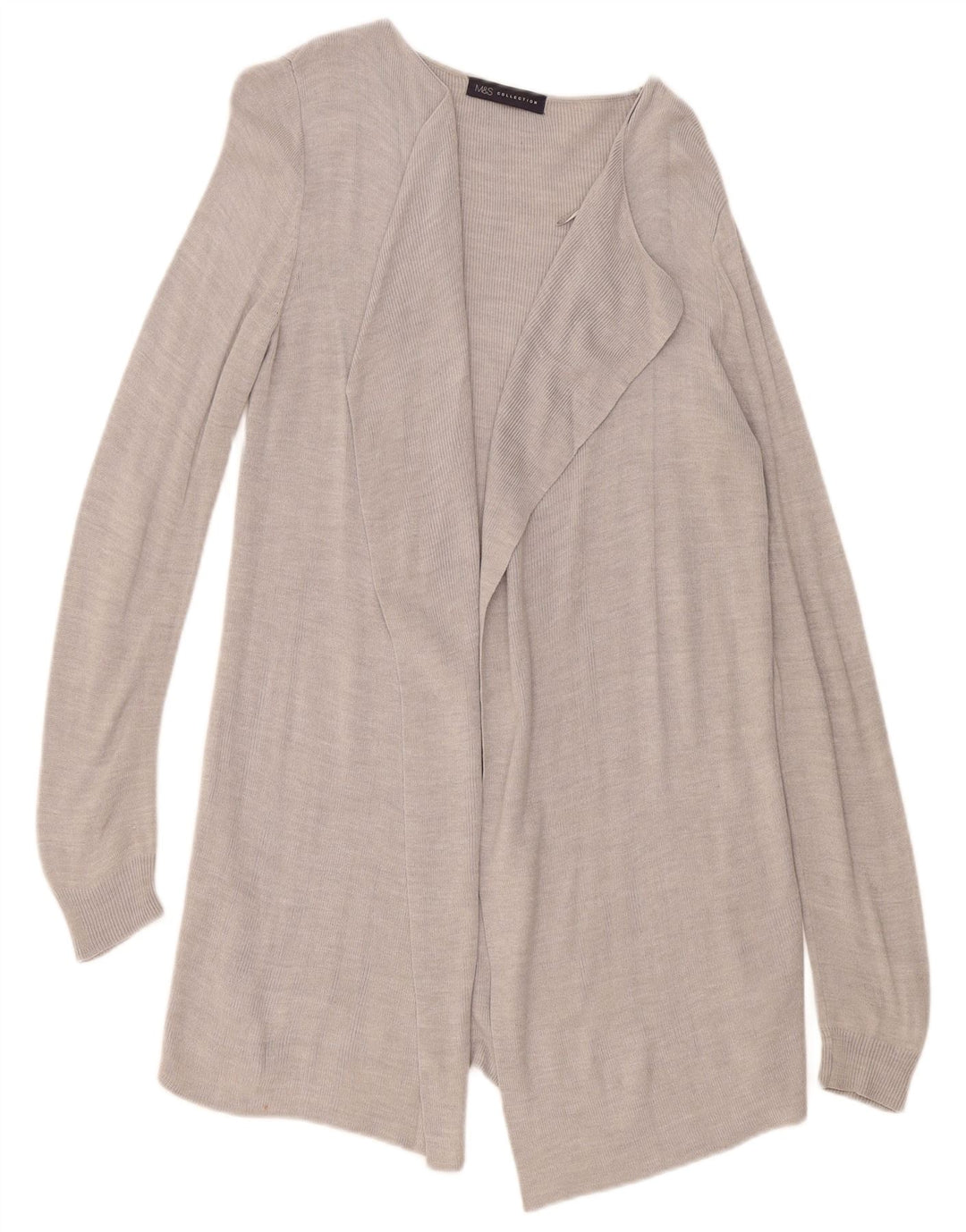 Marks & Spencer Womens Longline Open Cardigan Sweater UK 10 Small Grey