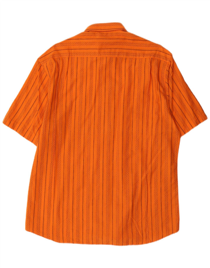 Vintage Mens Short Sleeve Shirt Medium Orange Striped Cotton