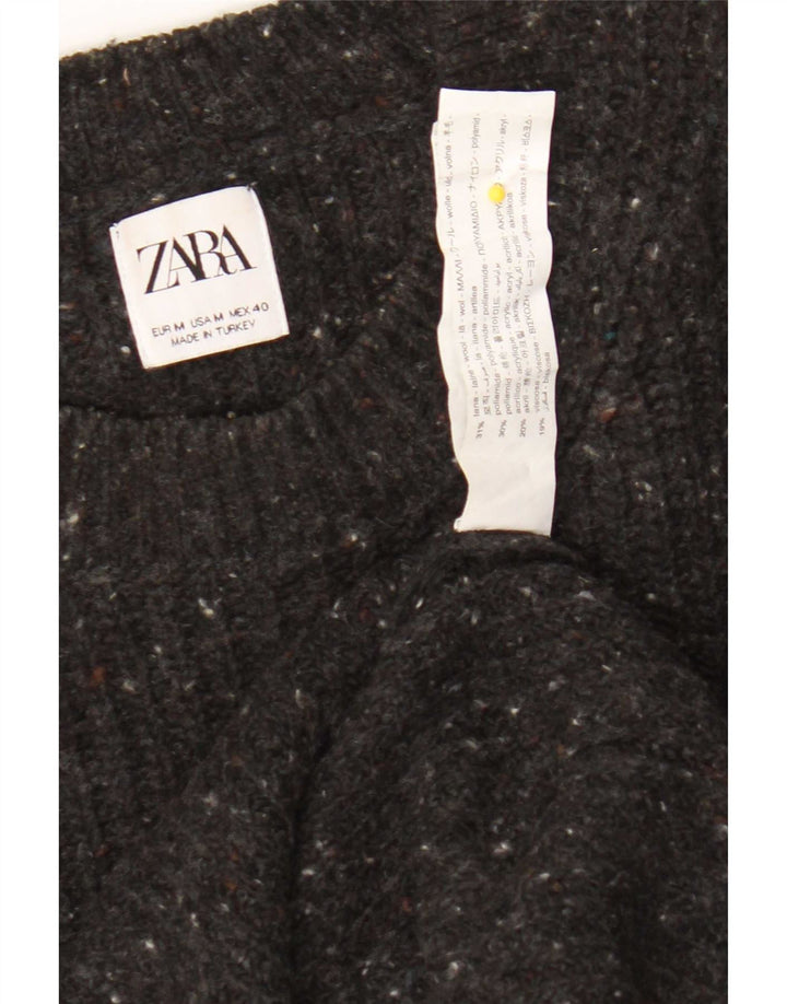 Zara Mens Crew Neck Jumper Sweater Medium Grey Flecked Wool