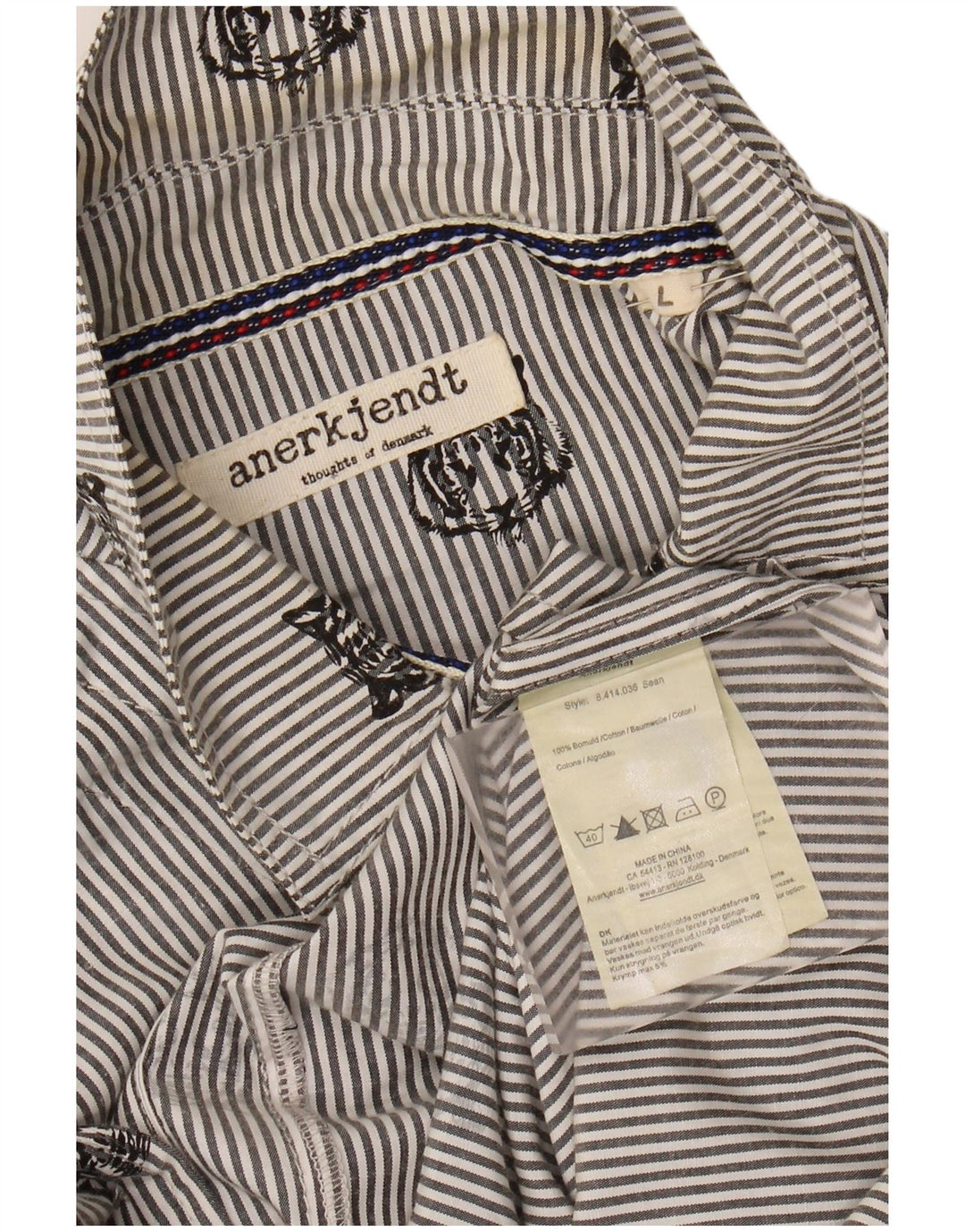ANERKJENDT Mens Shirt Large Grey Pinstripe Cotton