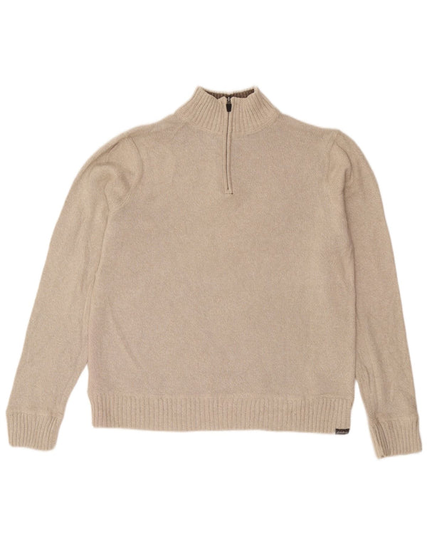 Eddie Bauer Maglione da uomo con zip e collo grande in cotone beige