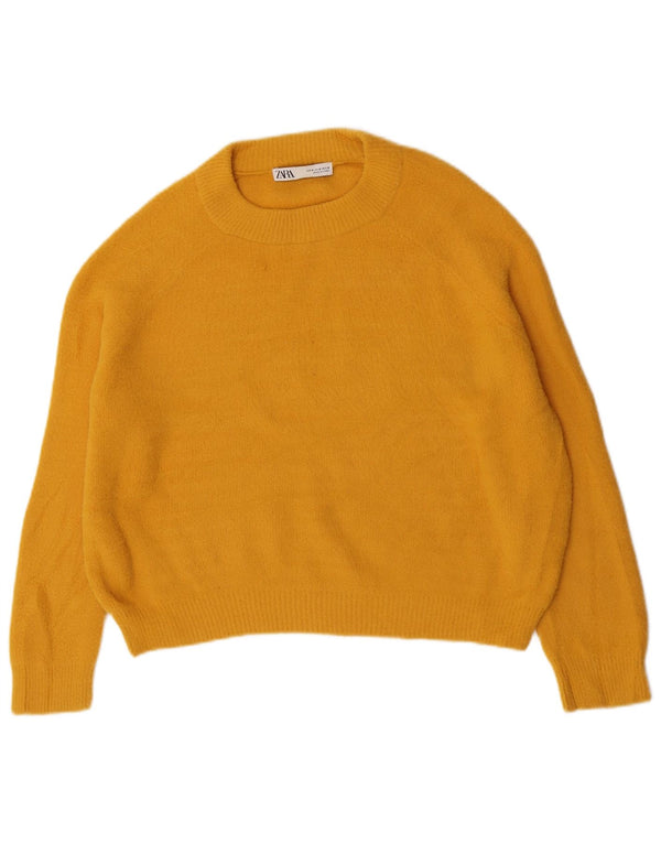 Zara - Jersey con cuello redondo para mujer, talla 40, nailon amarillo mediano