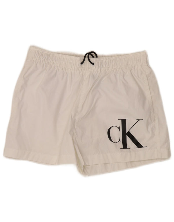 Calvin Klein Mens Graphic Swimming Shorts Small White Polyester