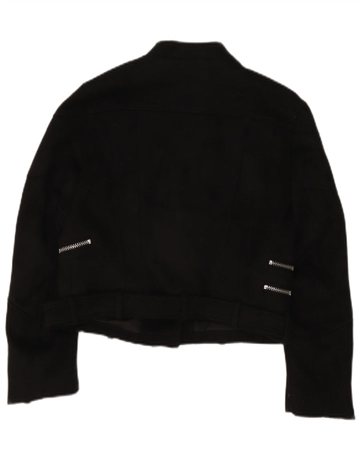 Zara Dame Trafaluc Crop Biker Jacket UK 12 Medium Sort Polyester