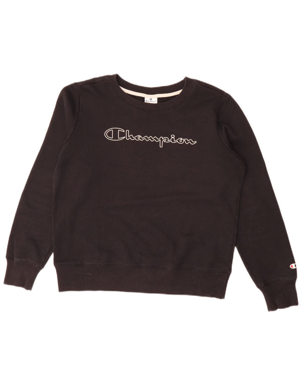 Champion Womens Graphic Sweatshirt Jumper UK 16 Large Black Cotton