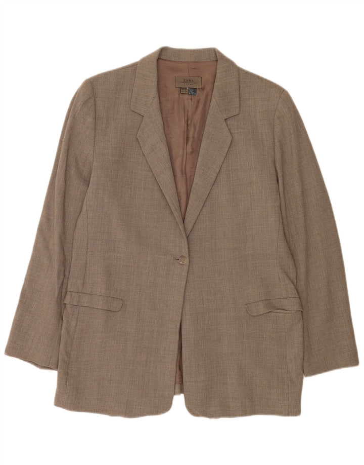 Zara Damen 1-Knopf-Blazerjacke EU 44 XL Braune Wolle