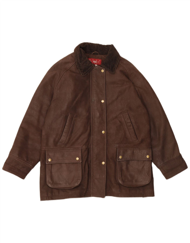 Olly & Co Womens Oversized Leather Jacket UK 12 Medium Brown