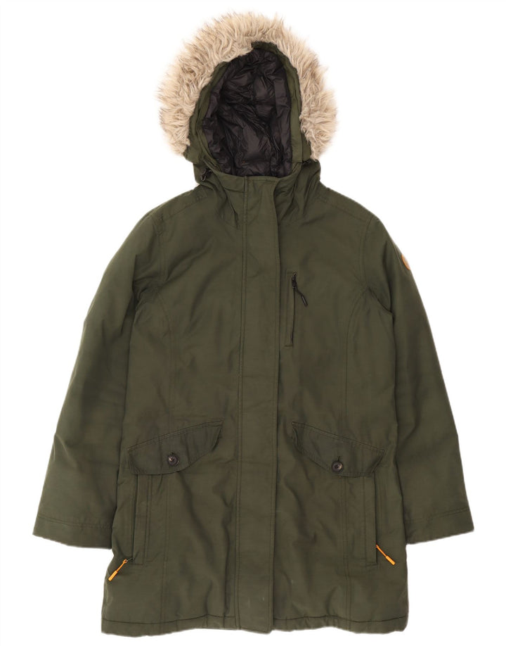 Jachetă parka cu glugă Timberland pentru femei UK 14 Poliester verde mediu