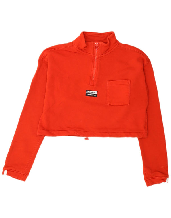 Adidas Damen Crop Zip Neck Sweatshirt Pullover UK 8 Small Rote Baumwolle