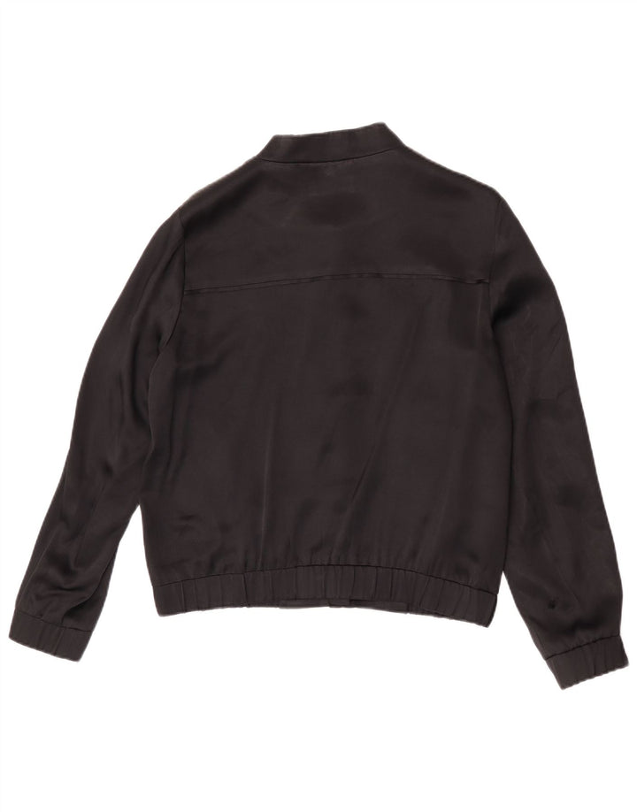 Massimo Dutti Womens Bomber Jacket UK 38 Medium Black Acetate