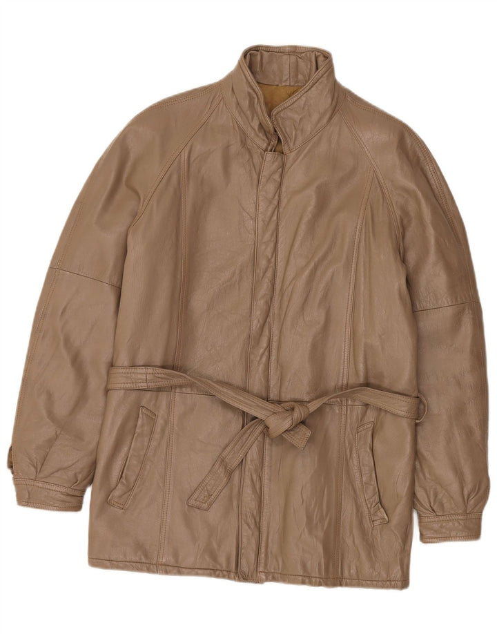Giacca in pelle vintage da donna UK 14 Marrone medio