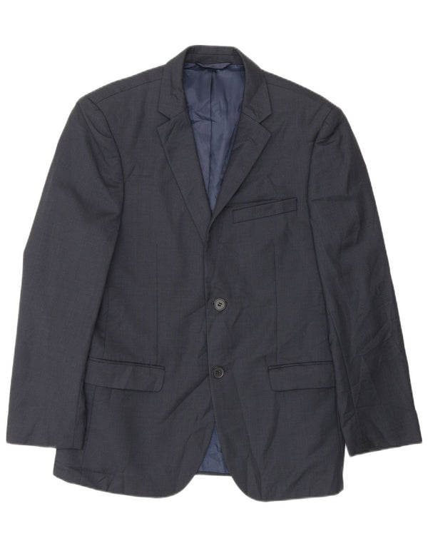Jaqueta blazer masculina Dkny com 2 botões slim fit UE 46 pequena lã azul marinho