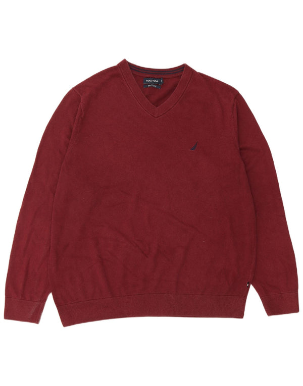 Nautica férfi magas V-nyakú pulóver XL bordó pamut