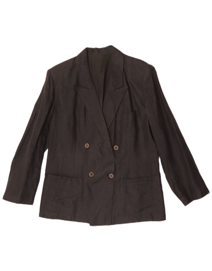 Vintage Damen Zweireihige Blazerjacke IT 48 XL Graues Leinen