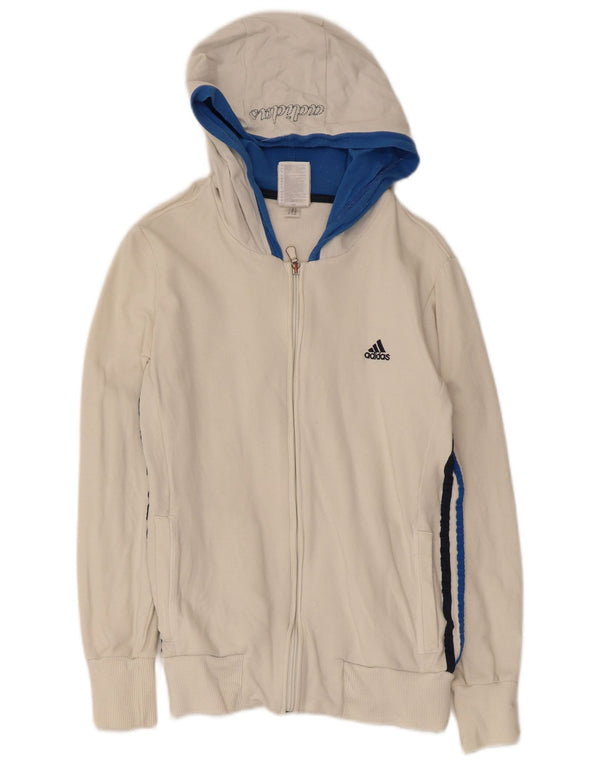 Felpa con cappuccio e zip grafica da donna Adidas UK 12 Medium White Colourblock