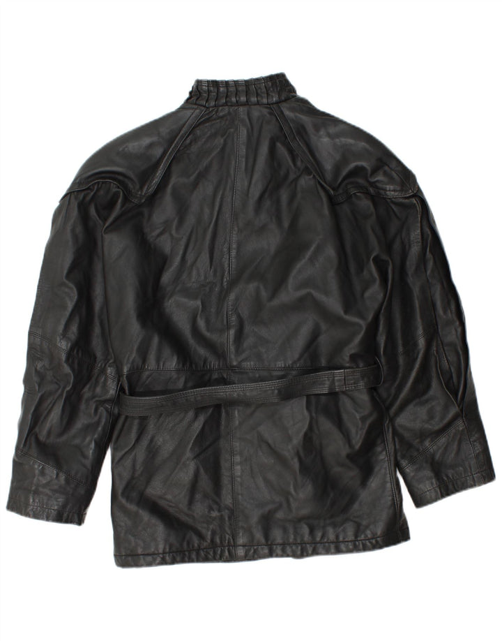 Vintage mujer chaqueta de cuero Reino Unido 12 Medio Negro