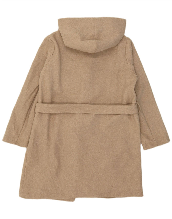 Zara Womens Hooded Overcoat UK 14 Medium Beige Polyester