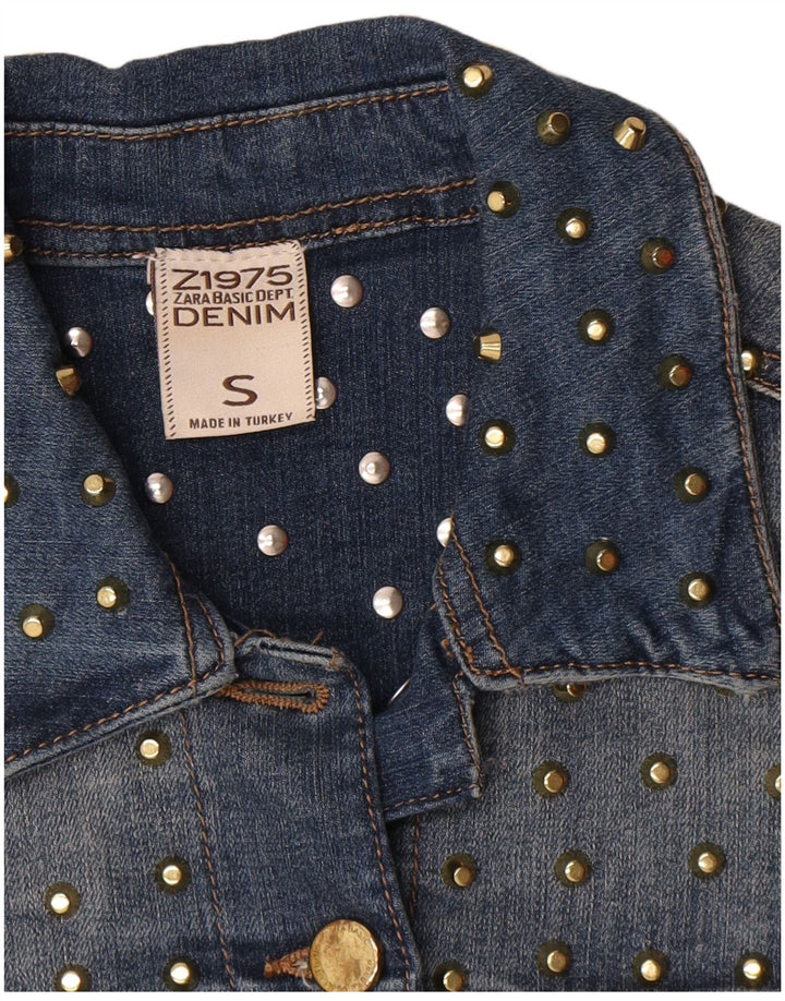 Zara Womens Crop Denim Jacket UK 10 Small Blue Cotton