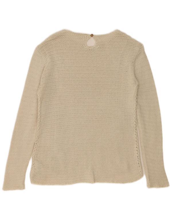 Zara Girls Crochet Boat Neck Jumper Sweater 13-14 Years Beige Cotton