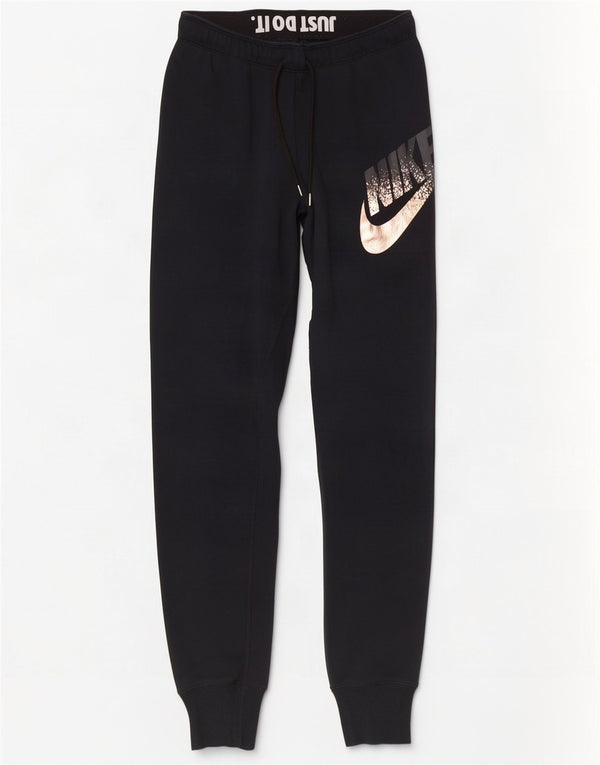 Pantaloni da tuta con grafica Nike da donna, pantaloni da jogging, UK 8, piccoli, cotone nero